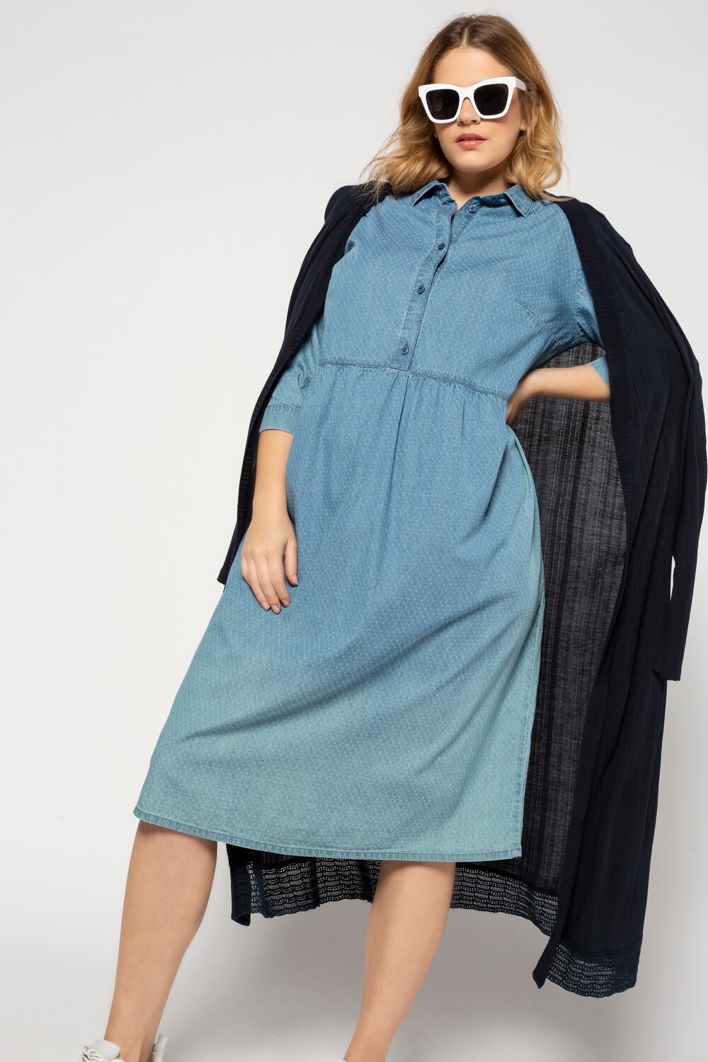 Grote Maten jurk, Dames, blauw, Maat: 58/60, Katoen, Ulla Popken Grote Maten jurk, Dames, blauw, Maat: 58/60, Katoen, Ulla Popken