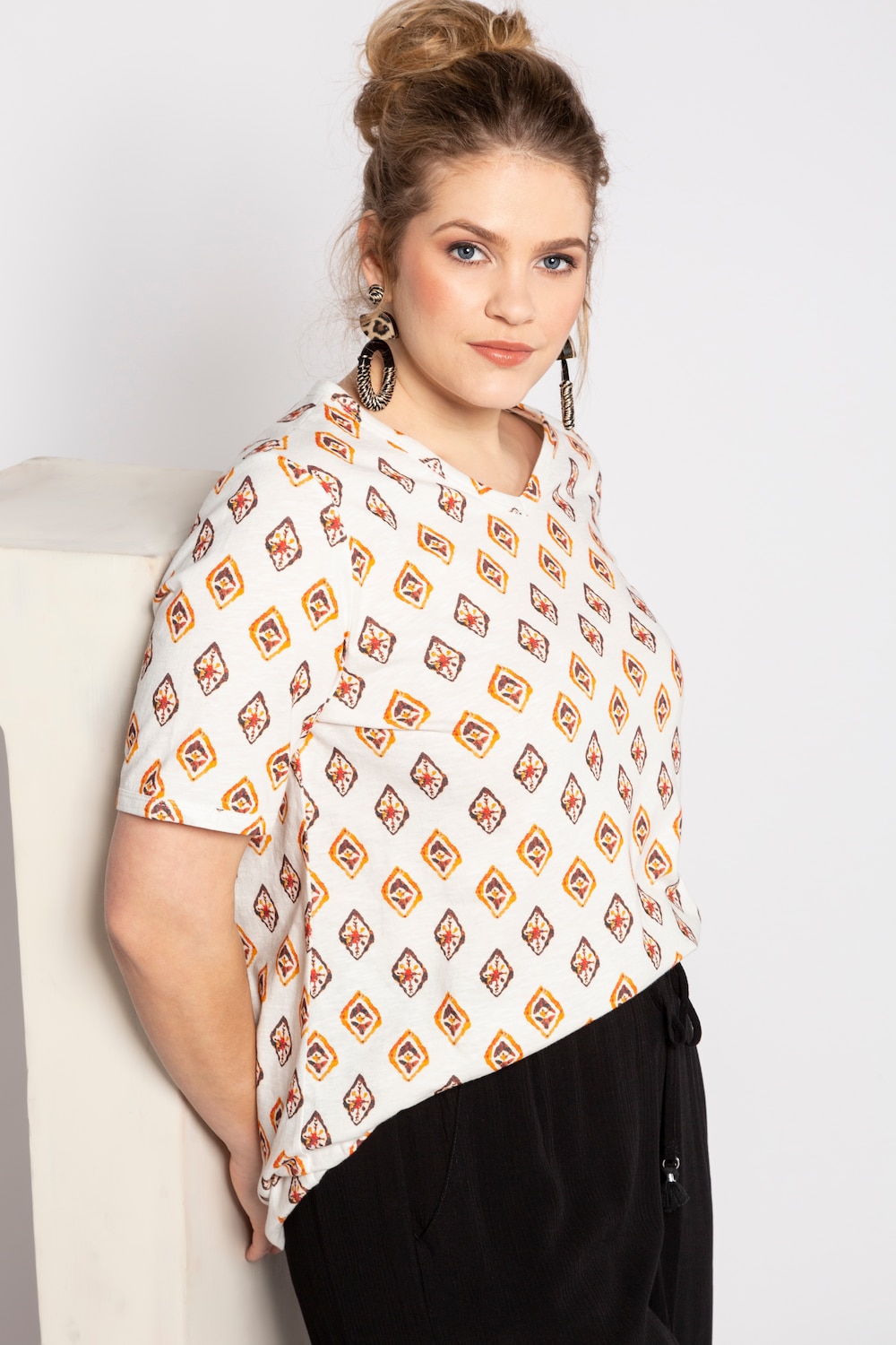 Grote Maten T-shirt, Dames, beige, Maat: 58/60, Katoen, Ulla Popken Grote Maten T-shirt, Dames, beige, Maat: 58/60, Katoen, Ulla Popken