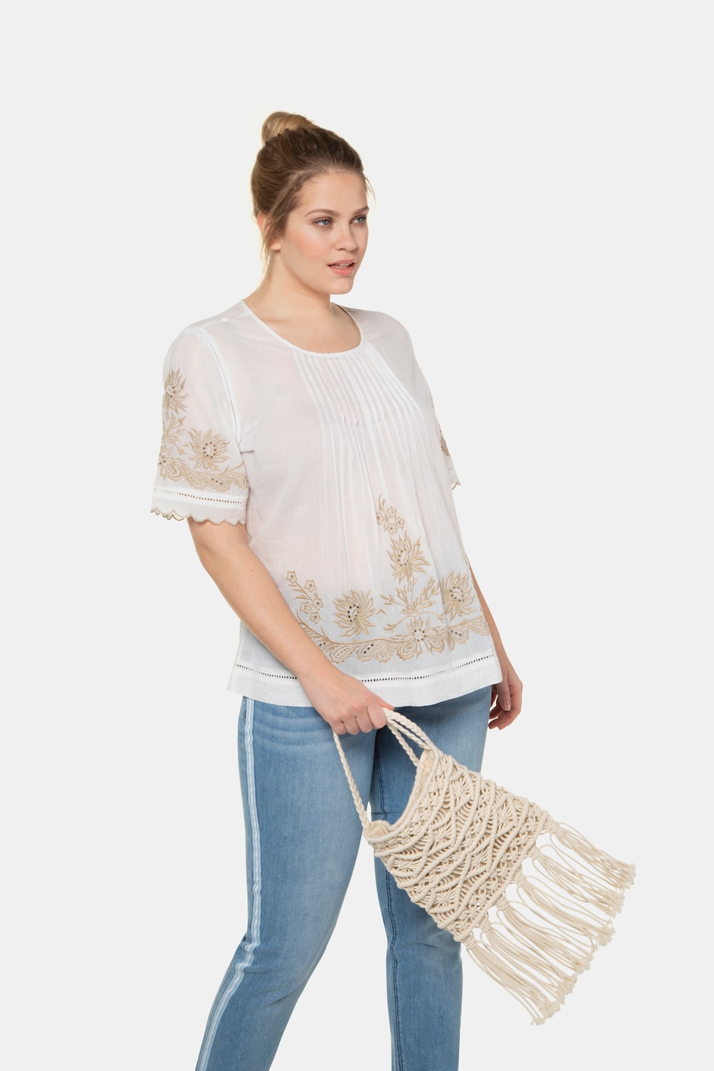 Grote Maten tuniek, Dames, beige, Maat: 54/56, Katoen, Ulla Popken