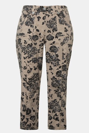 Ulla Popken 7/8-Cargohose, geblümt, 4-Pocket-Form, Krempelsaum - Große Größen