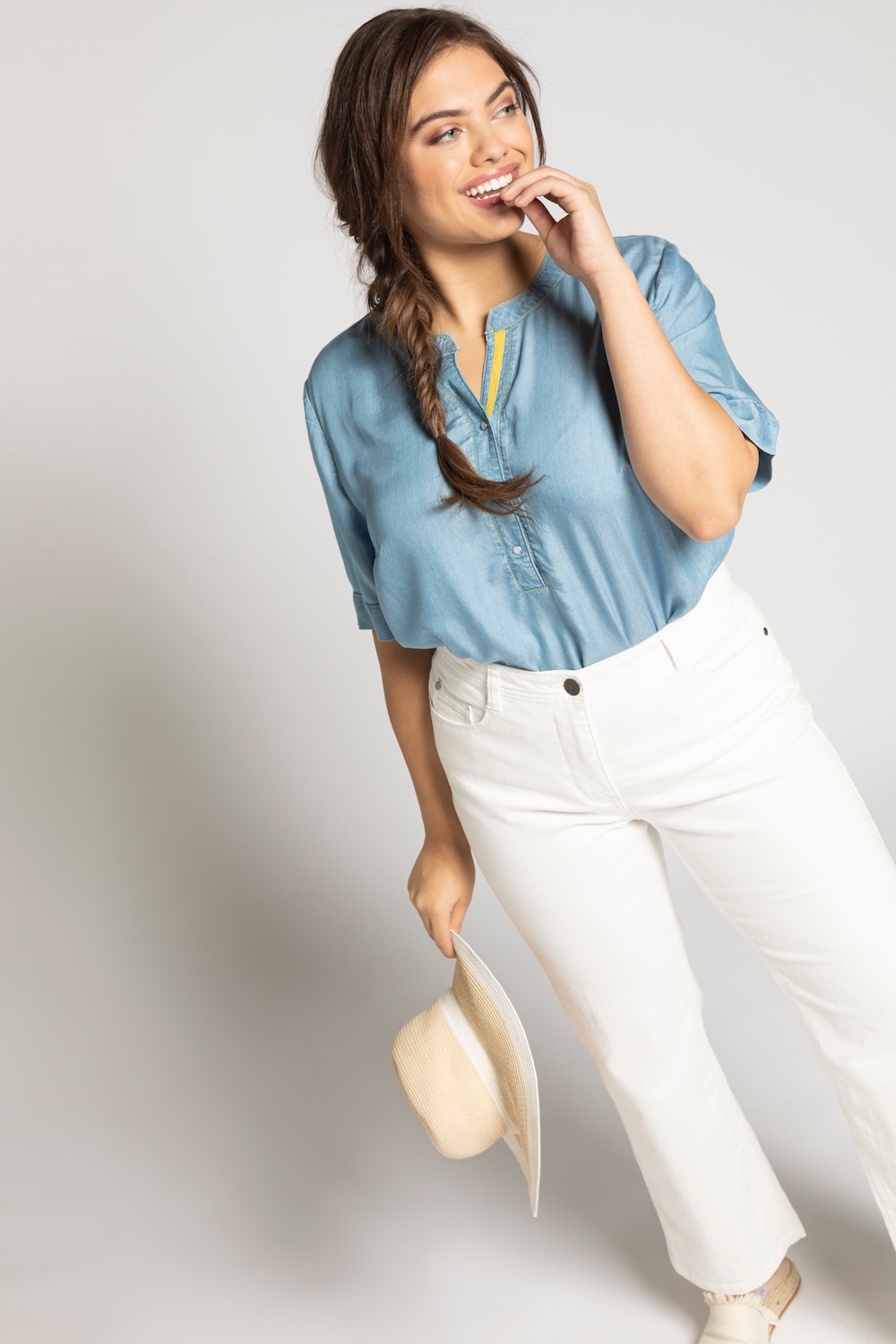 Grote Maten broek, Dames, wit, Maat: 42, Katoen, Ulla Popken Grote Maten broek, Dames, wit, Maat: 42, Katoen, Ulla Popken
