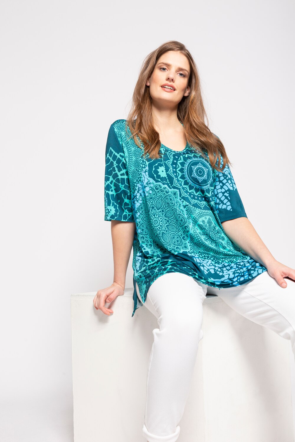 Grote Maten slinkyshirt, Dames, groen, Maat: 50/52, Viscose, Ulla Popken