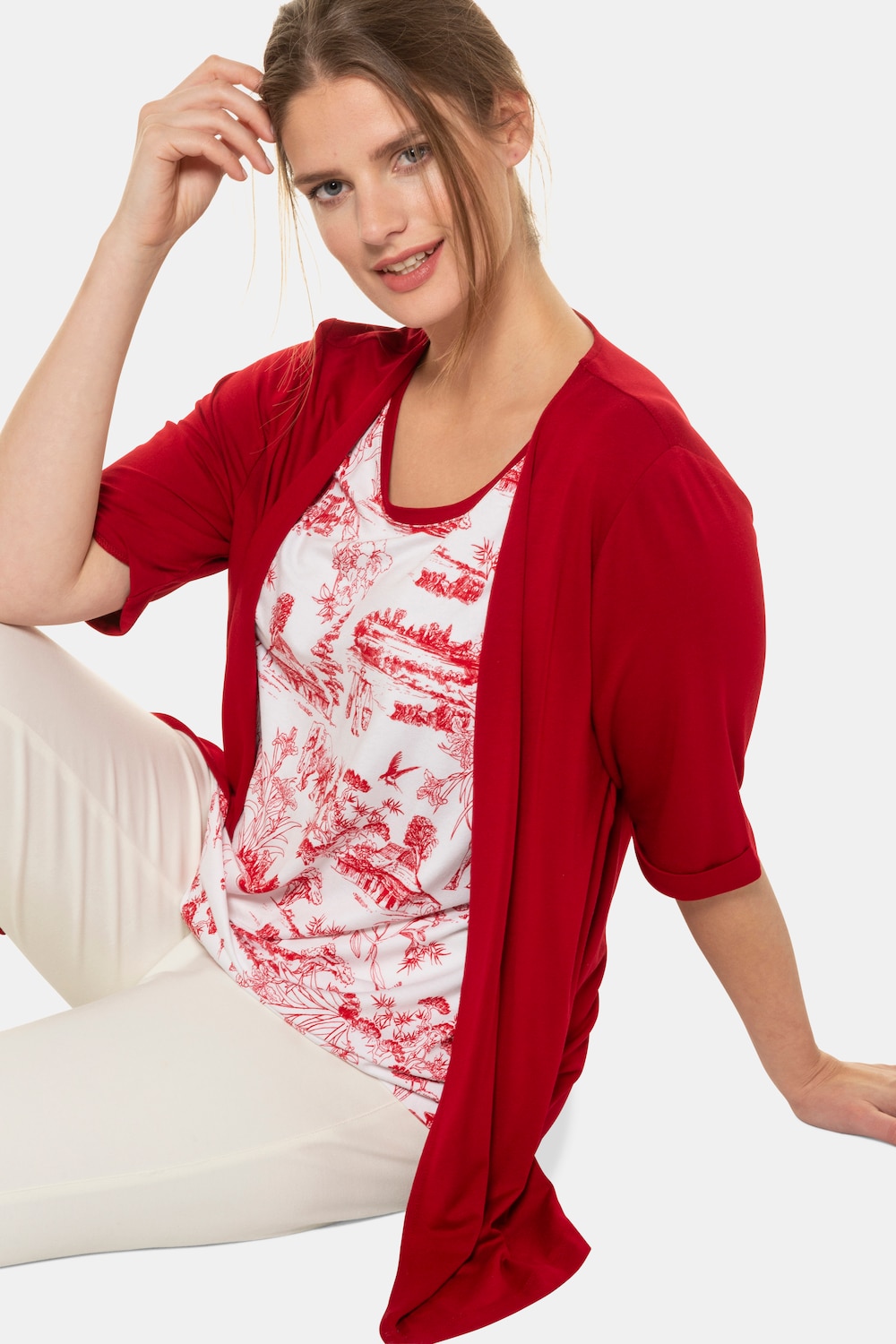 Image of Grosse Grössen 2-in-1-Shirt, Damen, rot, Größe: 54/56, Viskose, Ulla Popken