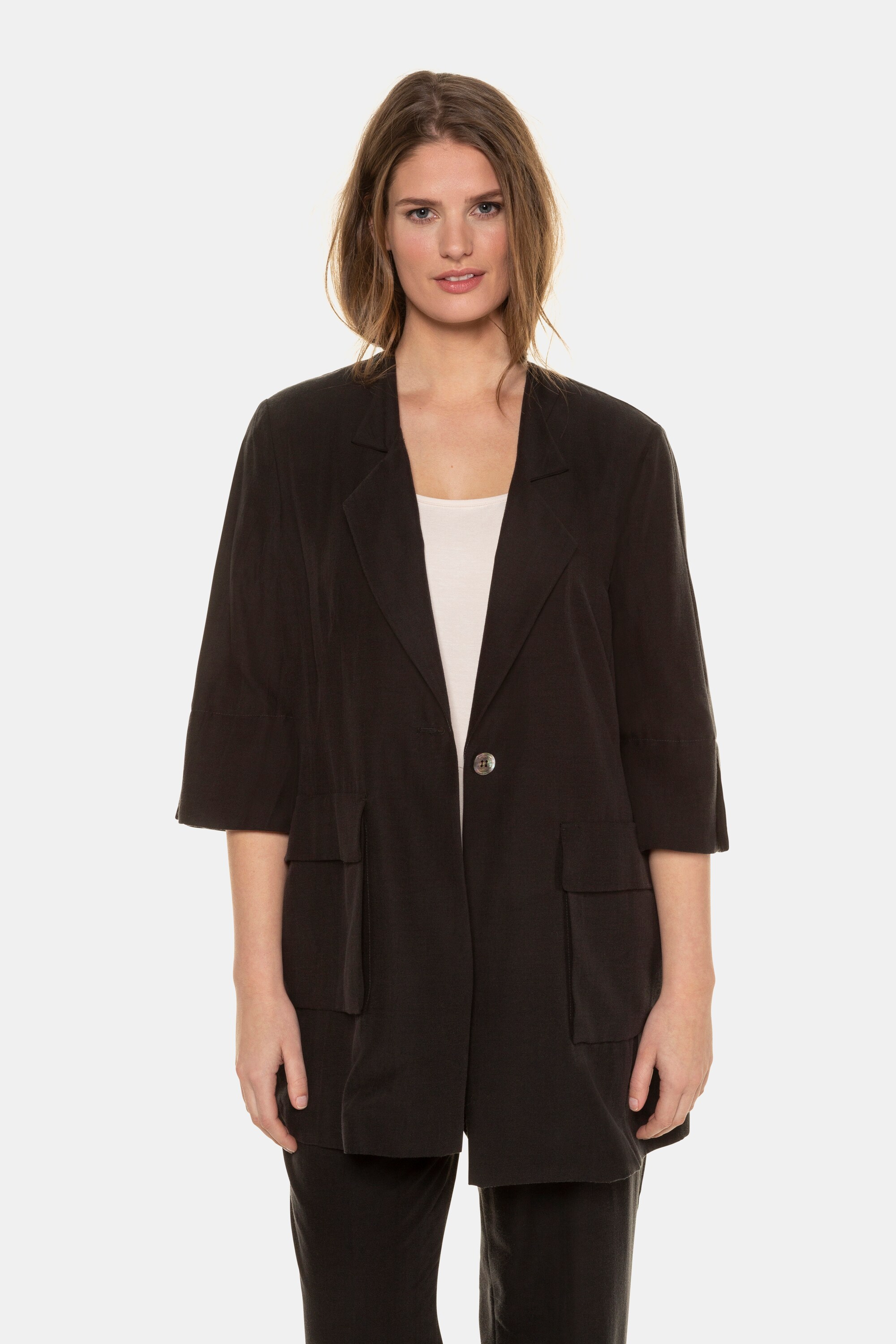 Pre-owned Ulla Popken Damen Grosse Grössen Blazer, Lyocell, Revers, 3/4-arm, Selection 74766