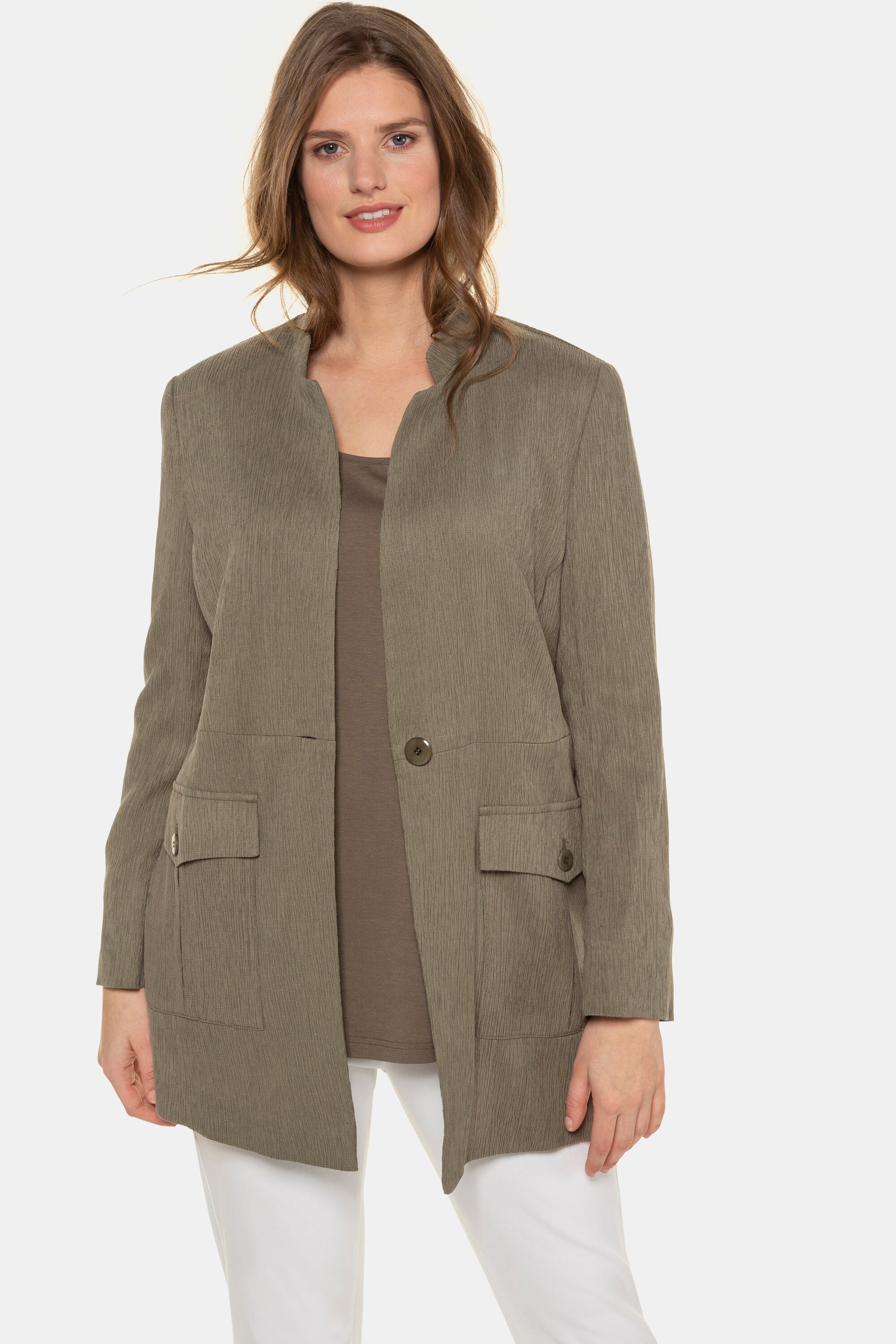 Pre-owned Ulla Popken Damen Grosse Grössen Blazer, Struktur-qualität, Stehkragen, Langarm, S