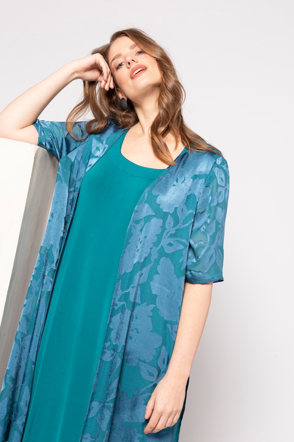 Grote Maten blousejasje, Dames, turquoise, Maat: 46/48, Viscose/Polyester, Ulla Popken