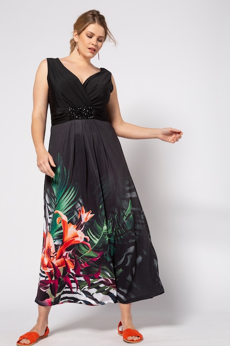 Tiger Lily Print Surplice Beaded Stretch Knit Dress | Summer Dresses