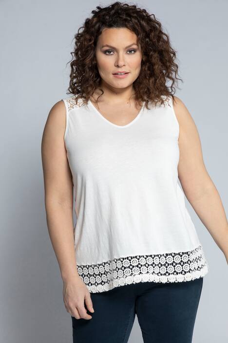 Top, dekolt w szpic, szeroki dół, koronka