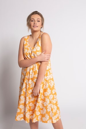 Duże rozmiary Sukienka, damska, żółta z nutą oranżu, rozmiar: 46/48, bawełna, Ulla Popken