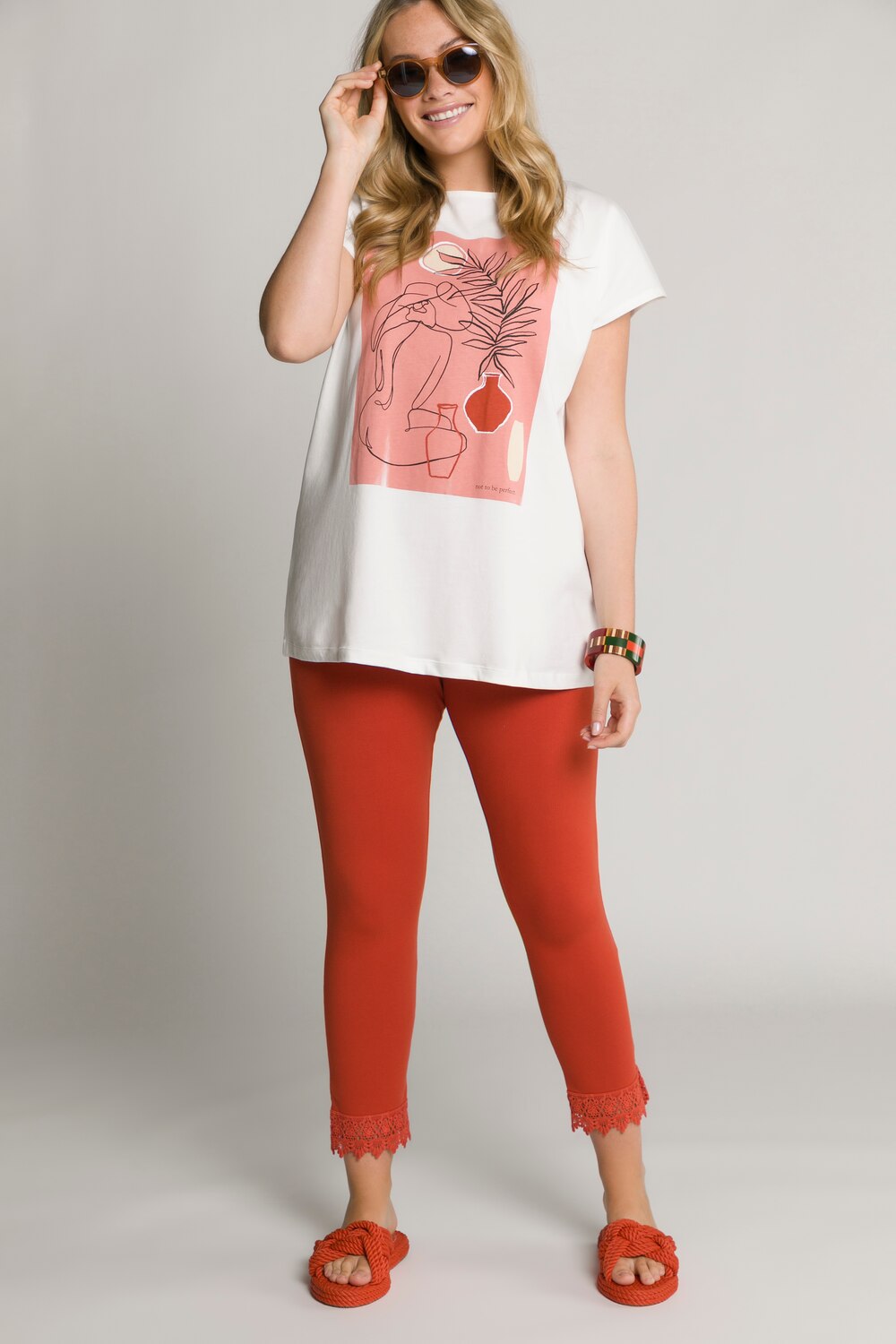 Grote Maten 7/8-legging, Dames, oranje, Maat: 42/44, Katoen, Ulla Popken Grote Maten 7/8-legging, Dames, oranje, Maat: 42/44, Katoen, Ulla Popken