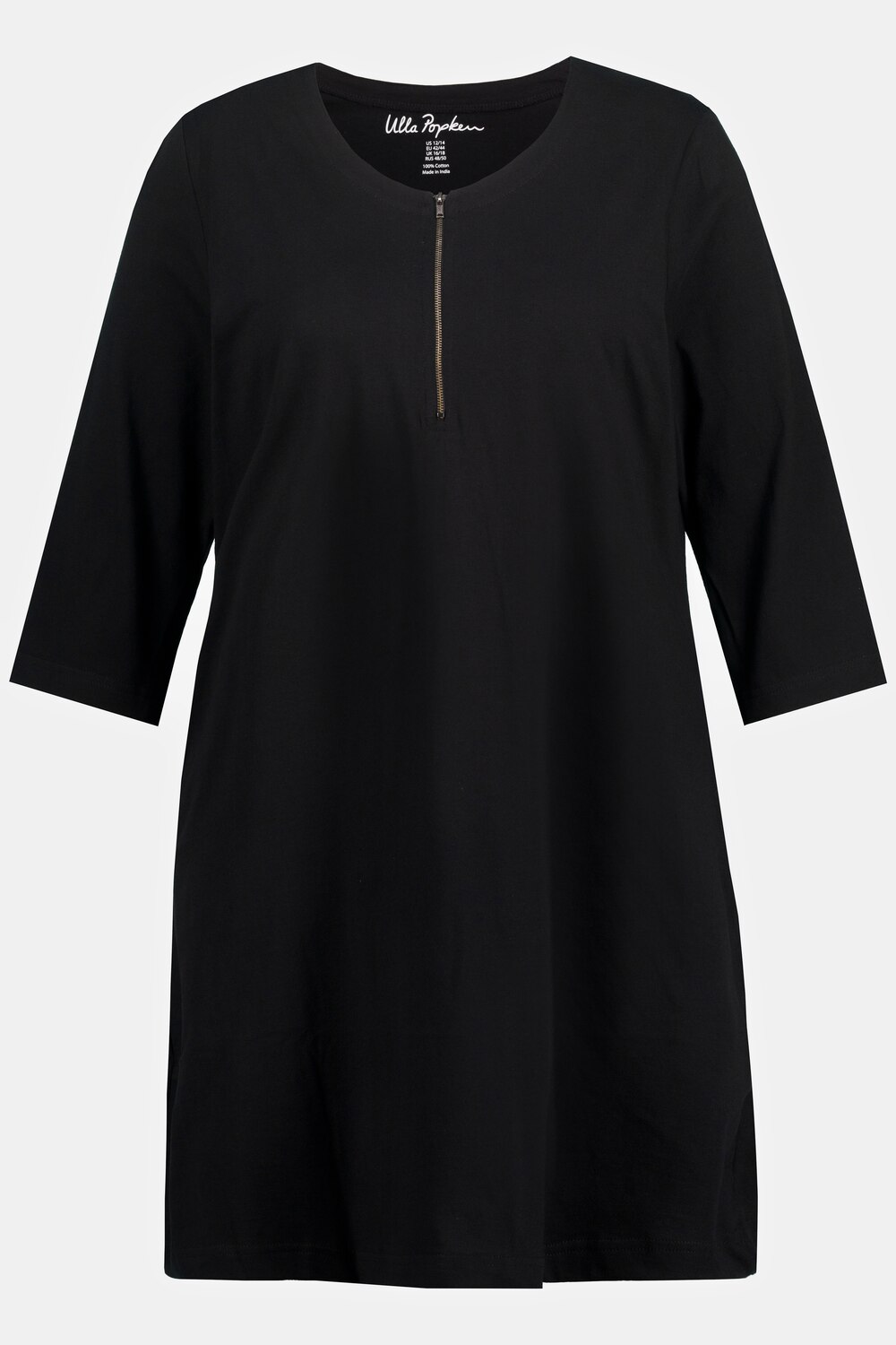 Grote Maten longshirt, Dames, zwart, Maat: 50/52, Katoen, Ulla Popken