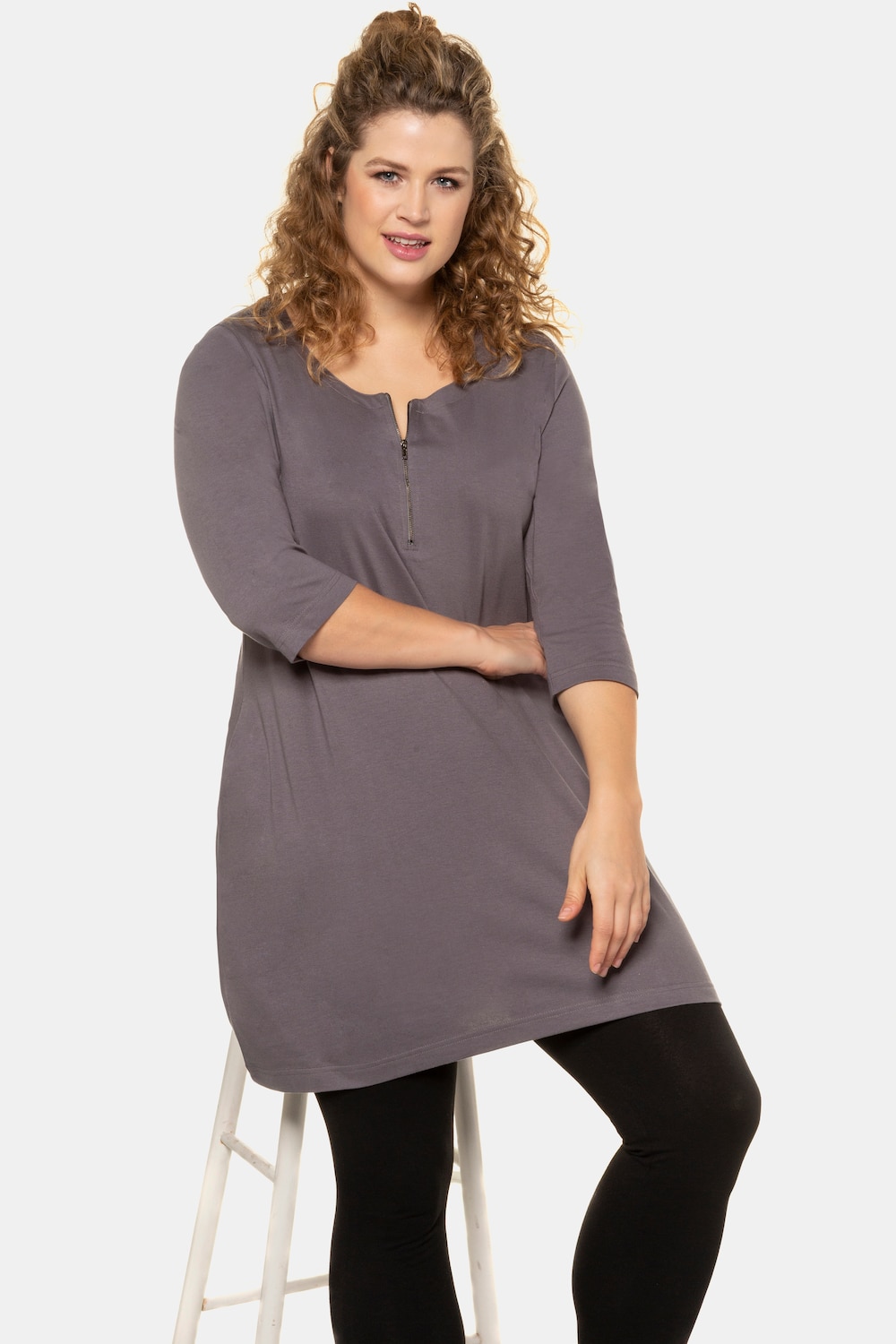 Grote Maten longshirt, Dames, grijs, Maat: 46/48, Katoen, Ulla Popken Grote Maten longshirt, Dames, grijs, Maat: 46/48, Katoen, Ulla Popken