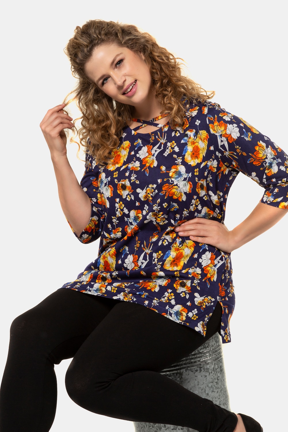 Grote Maten longshirt, Dames, blauw, Maat: 50/52, Katoen, Ulla Popken Grote Maten longshirt, Dames, blauw, Maat: 50/52, Katoen, Ulla Popken