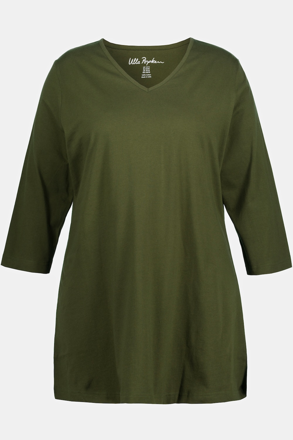 Grote Maten longline shirt, Dames, groen, Maat: 54/56, Katoen, Ulla Popken