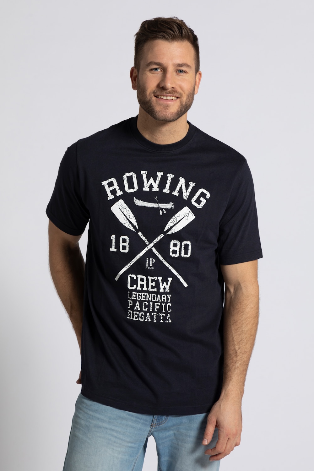 Grote Maten T-shirt, Heren, blauw, Maat: 3XL, Katoen, JP1880 Grote Maten T-shirt, Heren, blauw, Maat: 3XL, Katoen, JP1880