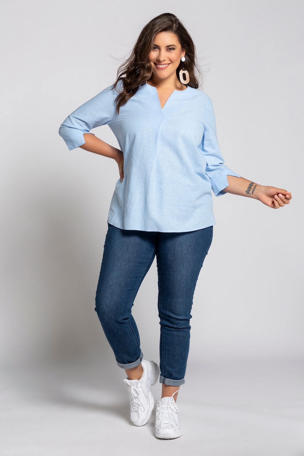 Grote Maten tuniek, Dames, blauw, Maat: 46/48, Linnen/Viscose, Ulla Popken Grote Maten tuniek, Dames, blauw, Maat: 46/48, Linnen/Viscose, Ulla Popken