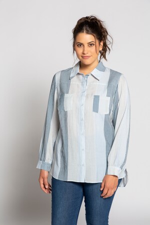 Duże rozmiary Bluzka koszulowa, damska, lodowy błękit, rozmiar: 54/56, wiskoza/poliamid, Ulla Popken