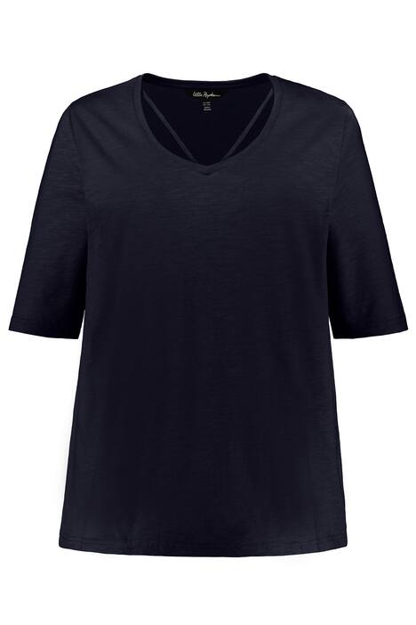 Tričko, výstřih s ozdobnou stuhou, A střih, žíhaný žerzej