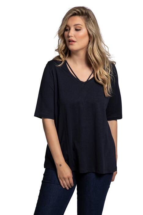 Tričko, výstřih s ozdobnou stuhou, A střih, žíhaný žerzej