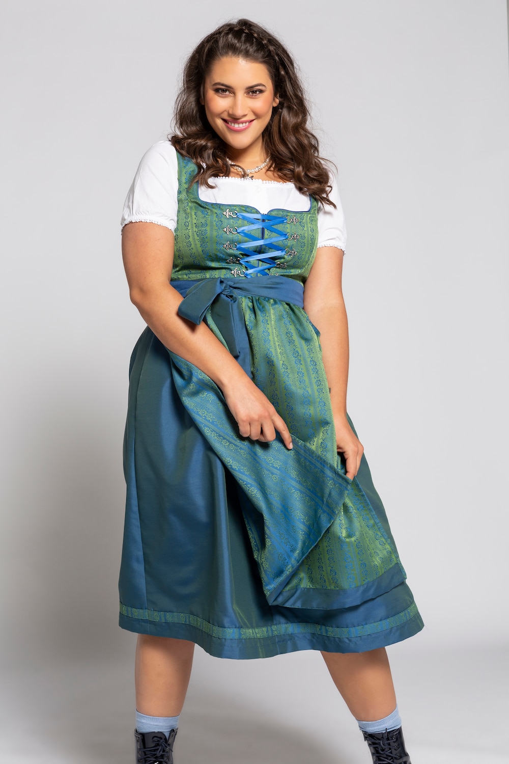 Grote Maten folklore jurk, Dames, blauw, Maat: 46, Polyester/Katoen, Ulla Popken
