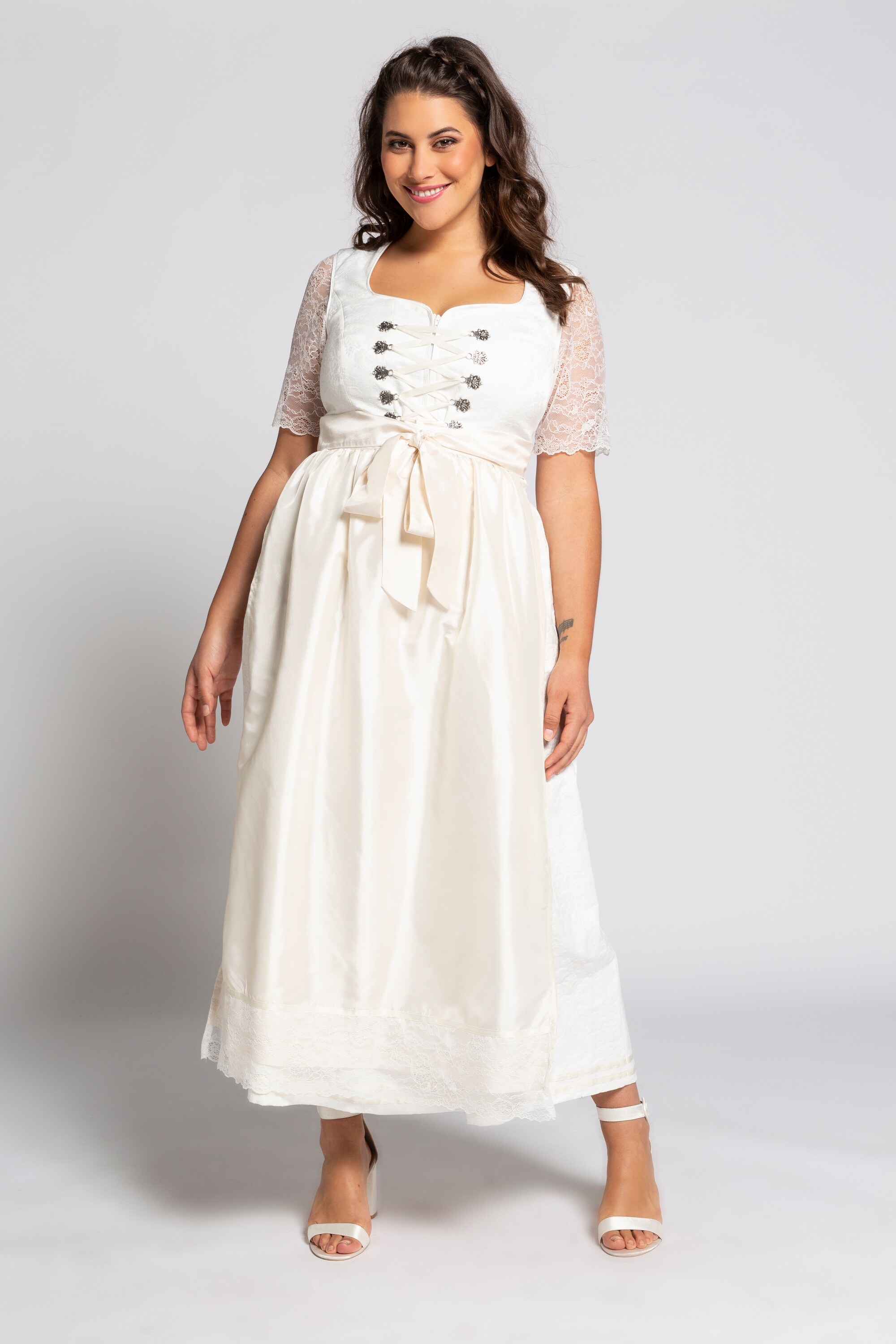 Pre-owned Ulla Popken Damen Grosse Grössen Braut-dirndl, Rosen-jacquard, Spitze, Satinschürz