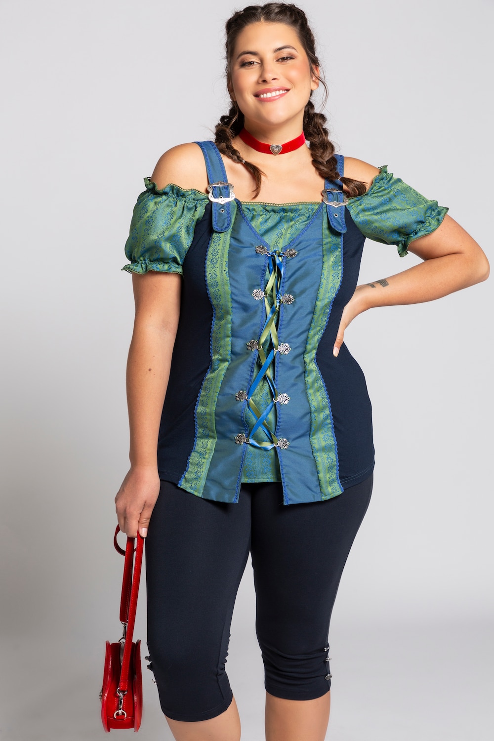 Grote Maten blouse met schouderbandjes, Dames, blauw, Maat: 46/48, Polyester/Viscose, Ulla Popken