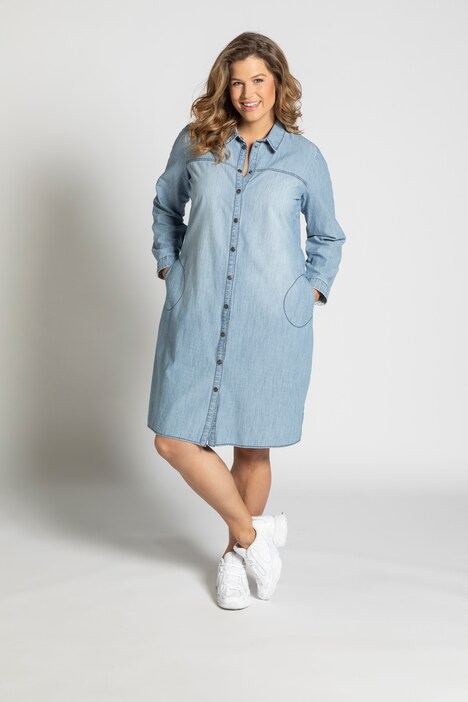 Prewashed Roll Tab Sleeve Denim Shirt Dress Maxi Dresses Dresses Ulla Popken Europe