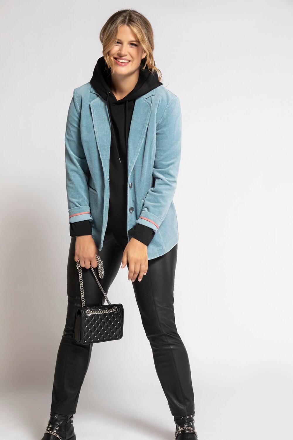 Grote Maten Blazer, Dames, turquoise, Maat: 50, Katoen, Ulla Popken Grote Maten Blazer, Dames, turquoise, Maat: 50, Katoen, Ulla Popken