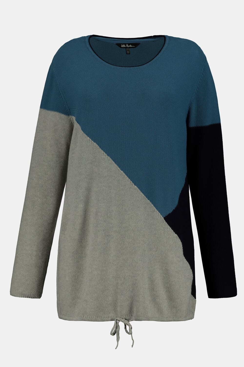 Plus Size Asymmetric Colorblock Textured Sweater, Woman, blue, size: 20/22, synthetic fibers/cotton, Ulla Popken