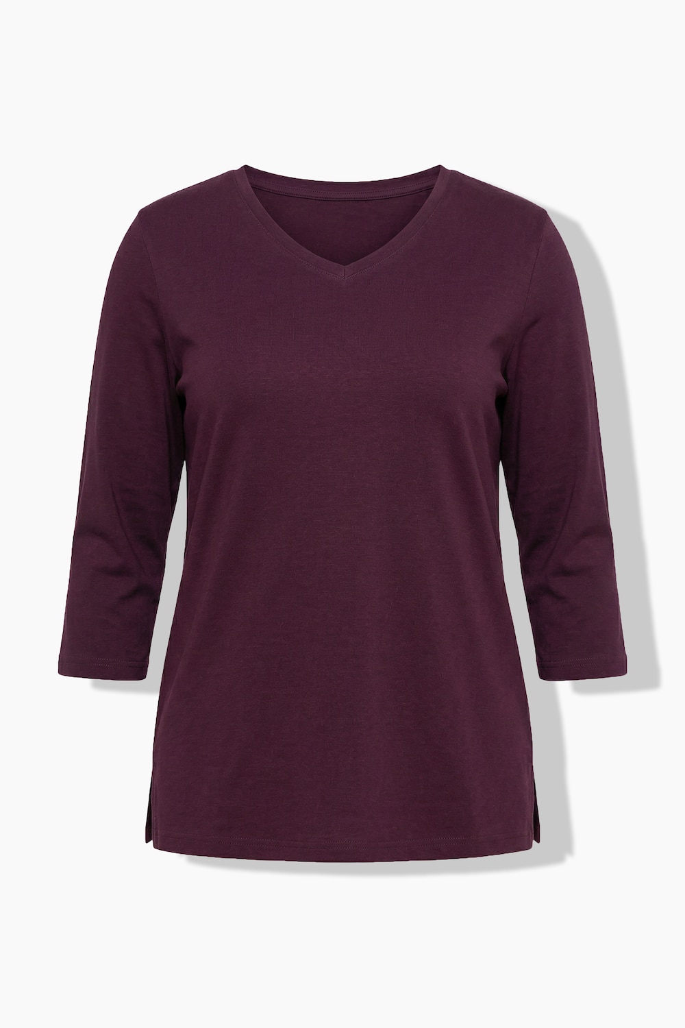 Shirt, Rippjersey, V-Ausschnitt, 3/4-Arm, Biobaumwolle