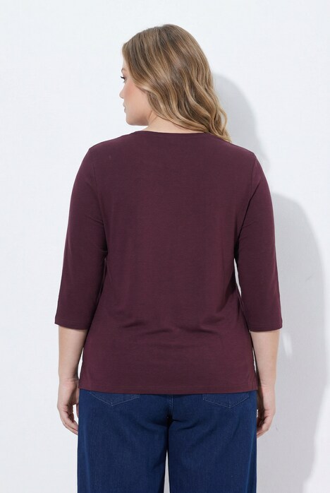 Shirt, ribjersey, V-hals, 3/4-mouw, biologische katoen