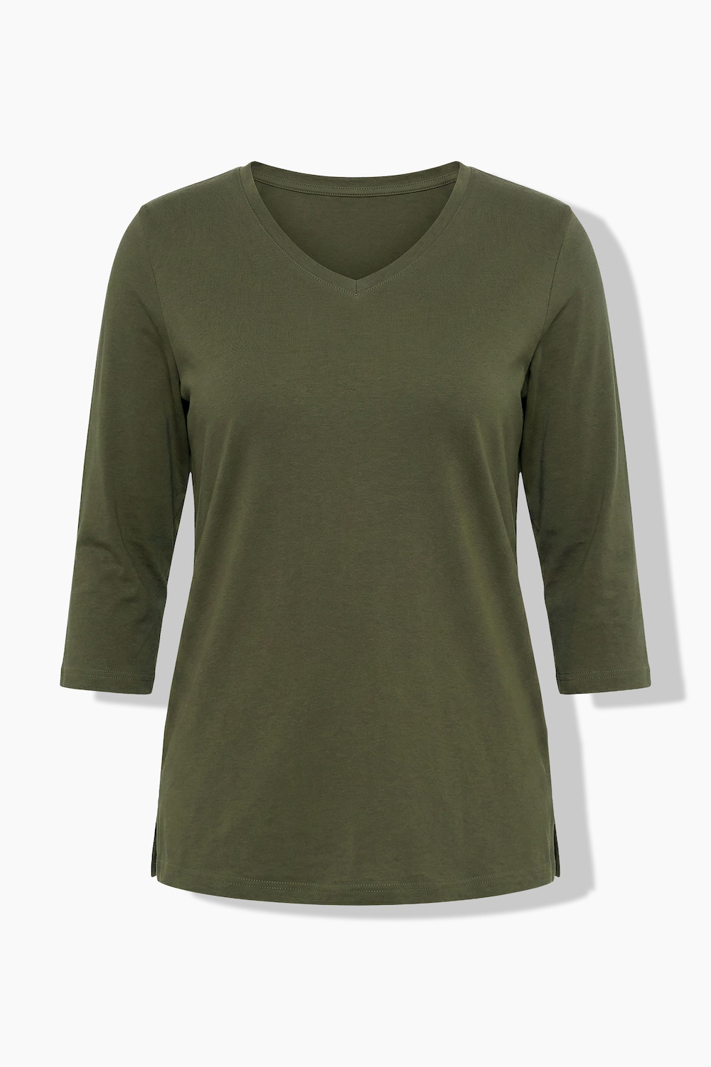 Shirt, Rippjersey, V-Ausschnitt, 3/4-Arm, Biobaumwolle