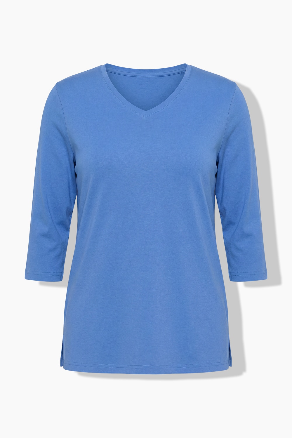 Shirt, Rippjersey, V-Ausschnitt, 3/4-Arm, Biobaumwolle