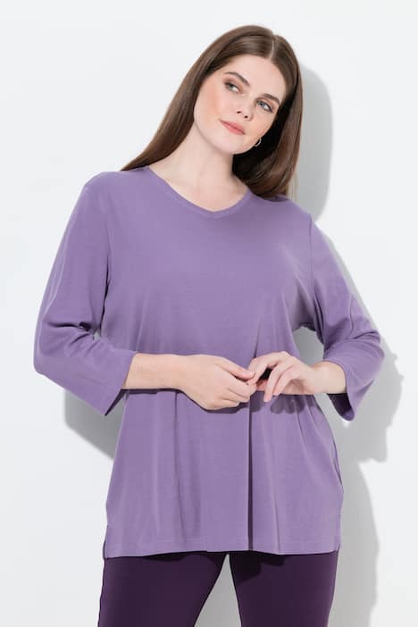 Shirt, ribjersey, V-hals, 3/4-mouw, biologische katoen