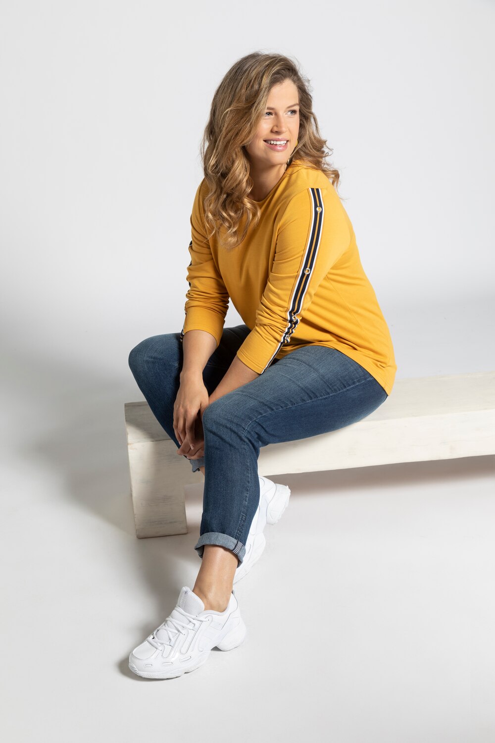 Grote Maten sweatshirt, Dames, geel, Maat: 58/60, Viscose/Polyester, Ulla Popken Grote Maten sweatshirt, Dames, geel, Maat: 58/60, Viscose/Polyester, Ulla Popken