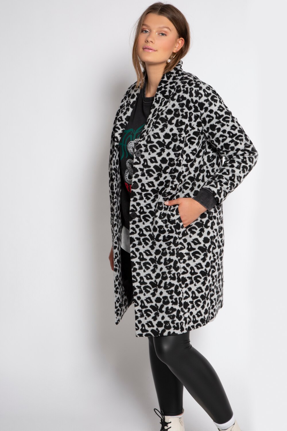 Grote Maten luipaard jas, Dames, grijs, Maat: 58/60, Polyester/Wol, Studio Untold