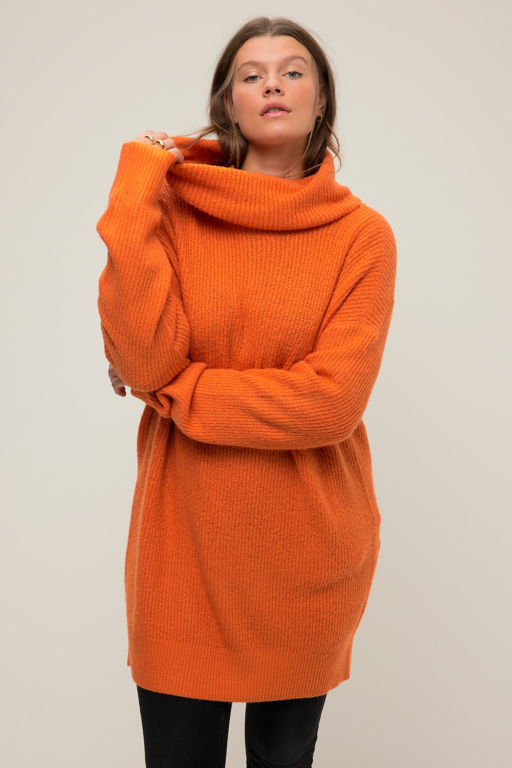 Grote Maten gebreide pullover, Dames, oranje, Maat: 42/44, Synthetische vezels, Studio Untold