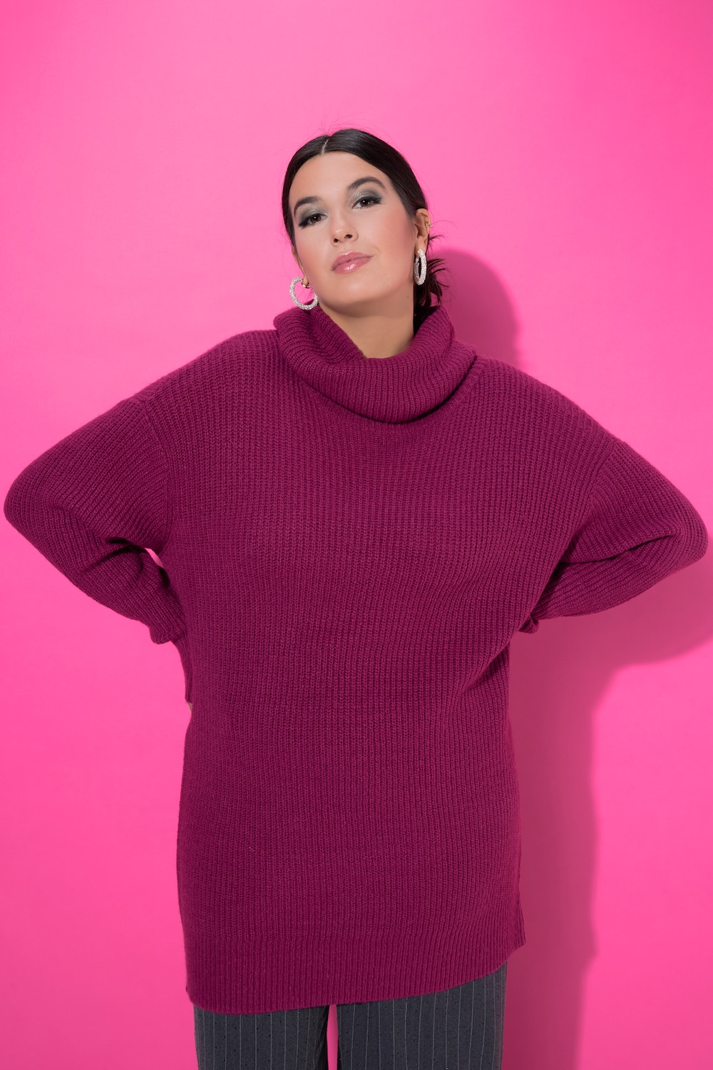Pullover, oversized, länger geschnitten, Rollkragen