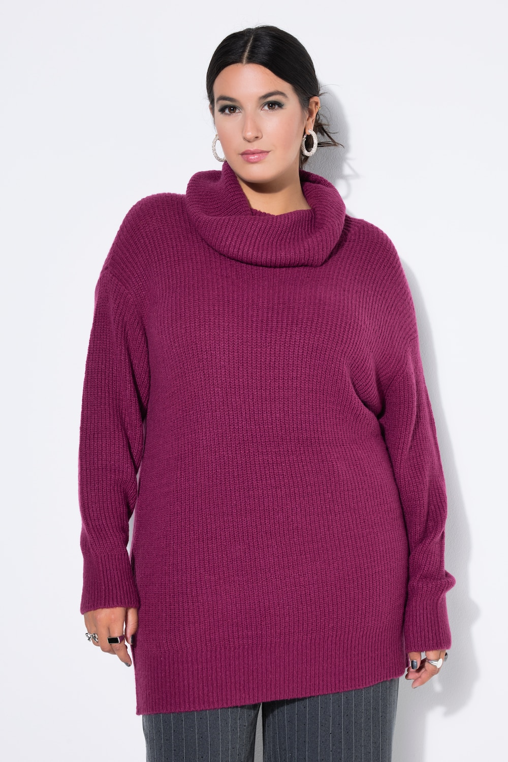 Pullover, oversized, länger geschnitten, Rollkragen