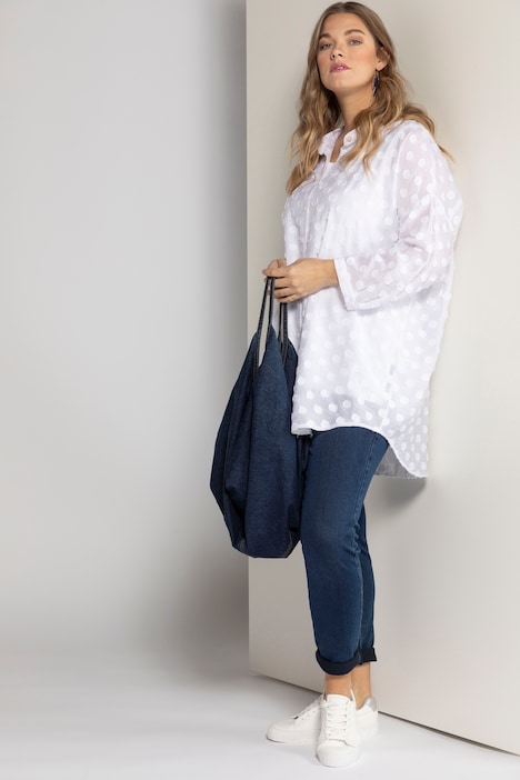 Bluse, oversized, 3/4-Ärmel, Tupfen-Design