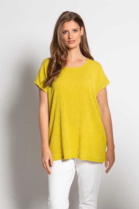Crinkle Texture Round Neck Stretch Blouse | all Blouses | Blouses