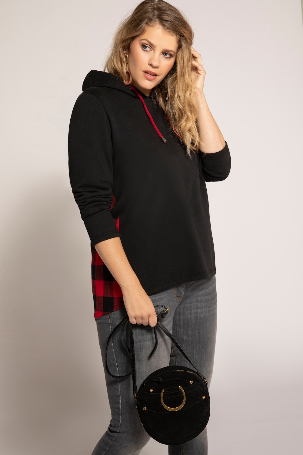Grote Maten hoodie, Dames, zwart, Maat: 50/52, Katoen/Polyester, Ulla Popken Grote Maten hoodie, Dames, zwart, Maat: 50/52, Katoen/Polyester, Ulla Popken