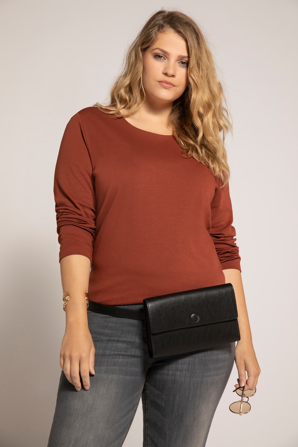 Grote Maten shirt, Dames, bruin, Maat: 62/64, Katoen, Ulla Popken Grote Maten shirt, Dames, bruin, Maat: 62/64, Katoen, Ulla Popken
