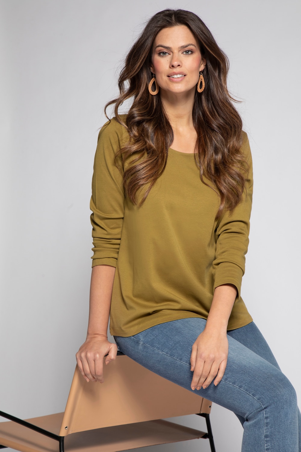 Grote Maten shirt, Dames, bruin, Maat: 50/52, Katoen, Ulla Popken Grote Maten shirt, Dames, bruin, Maat: 50/52, Katoen, Ulla Popken