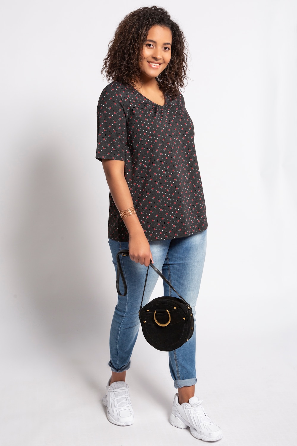 Grote Maten T-shirt, Dames, zwart, Maat: 54/56, Katoen, Ulla Popken Grote Maten T-shirt, Dames, zwart, Maat: 54/56, Katoen, Ulla Popken