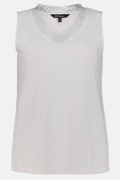 Top, dekolt w szpic, koronka, prążkowany materiał