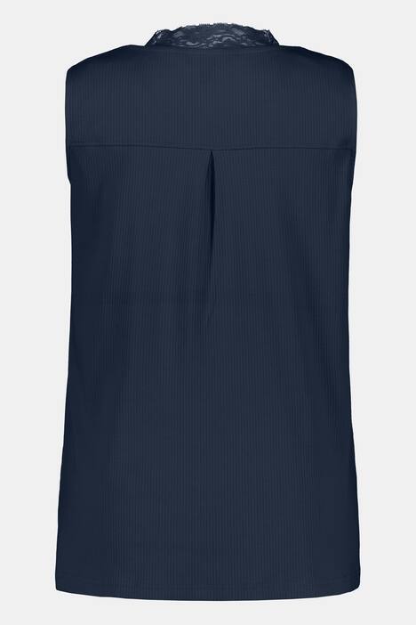 Top, dekolt w szpic, koronka, prążkowany materiał