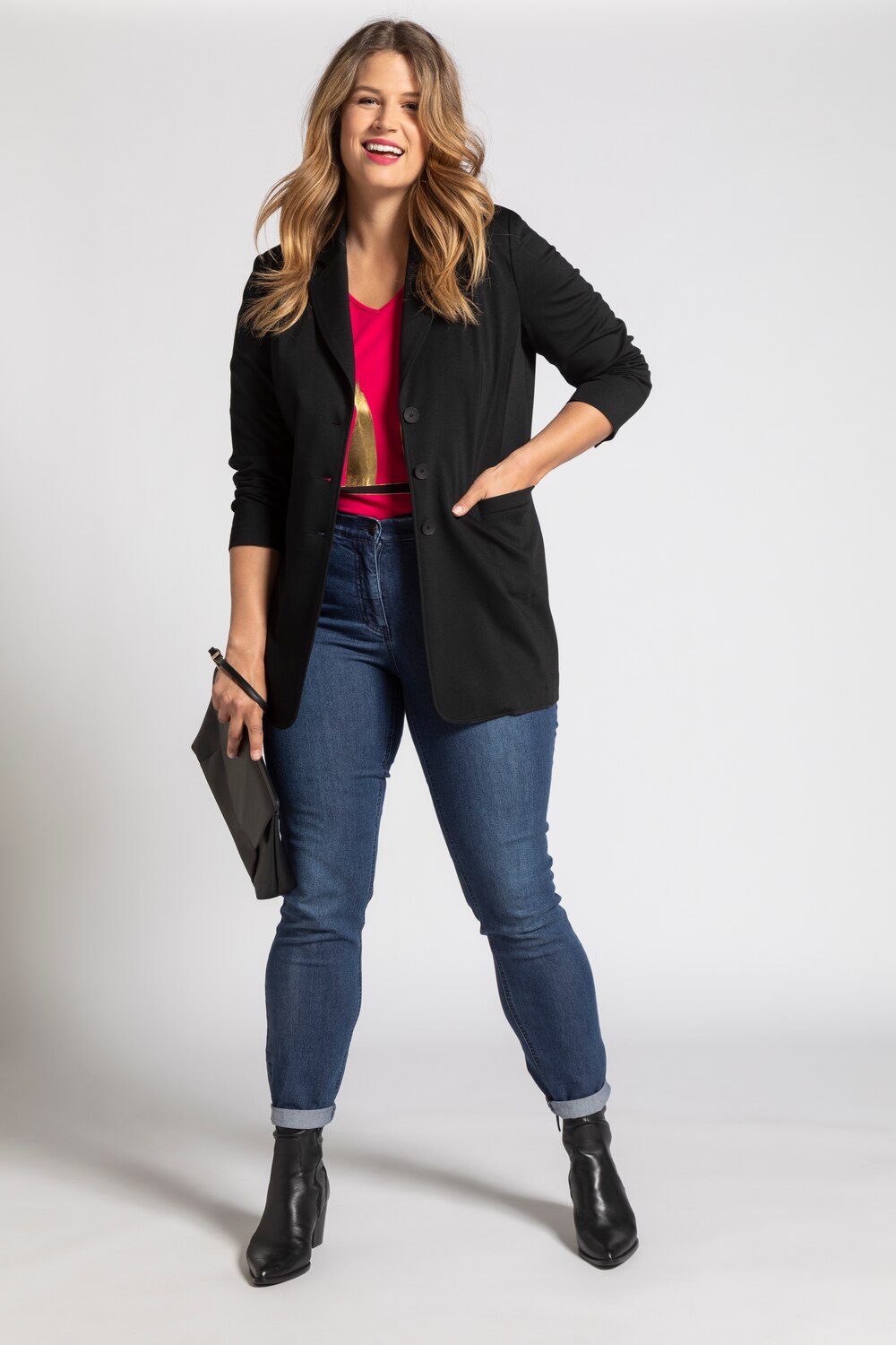 Grote Maten jerseyblazer, Dames, zwart, Maat: 44, Viscose/Synthetische vezels, Ulla Popken Grote Maten jerseyblazer, Dames, zwart, Maat: 44, Viscose/Synthetische vezels, Ulla Popken