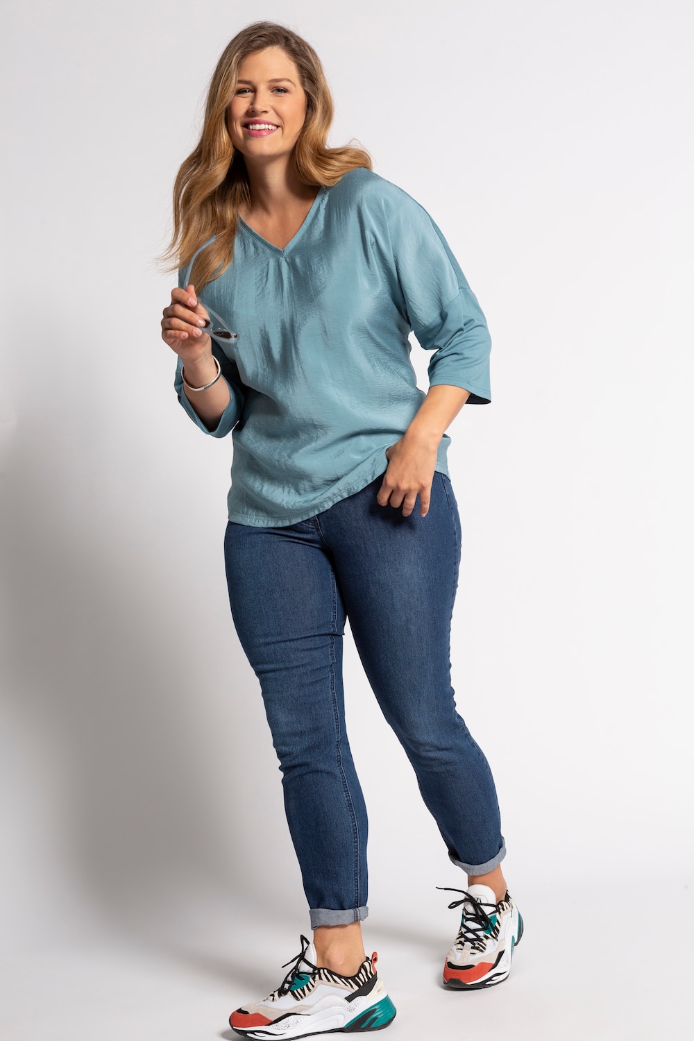 Grote Maten blouseshirt, Dames, turquoise, Maat: 54/56, Ulla Popken