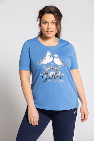 Duże rozmiary T-shirt, damska, modry, rozmiar: 66/68, bawełna/elastan, Ulla Popken